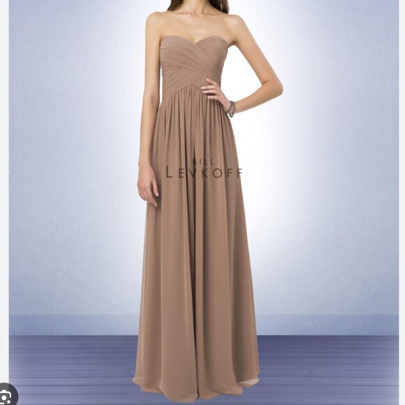 Women Bill Levkoff Chiffon Strapless Bridesmaid Dress in Latte Brown Size 0 - Picture 1 of 9